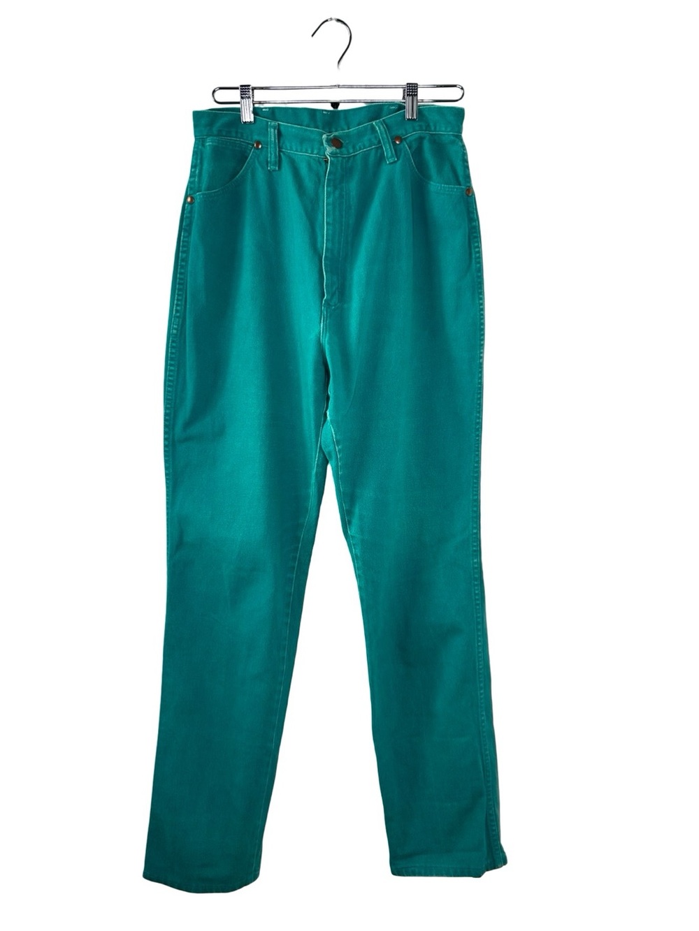 Vintage Wrangler High Rise Teal Jeans | Turquoise Straight Leg Denim - Picture 6 of 6